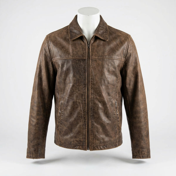 Vintage Distressed Leather Jacket front view custom manufacturing